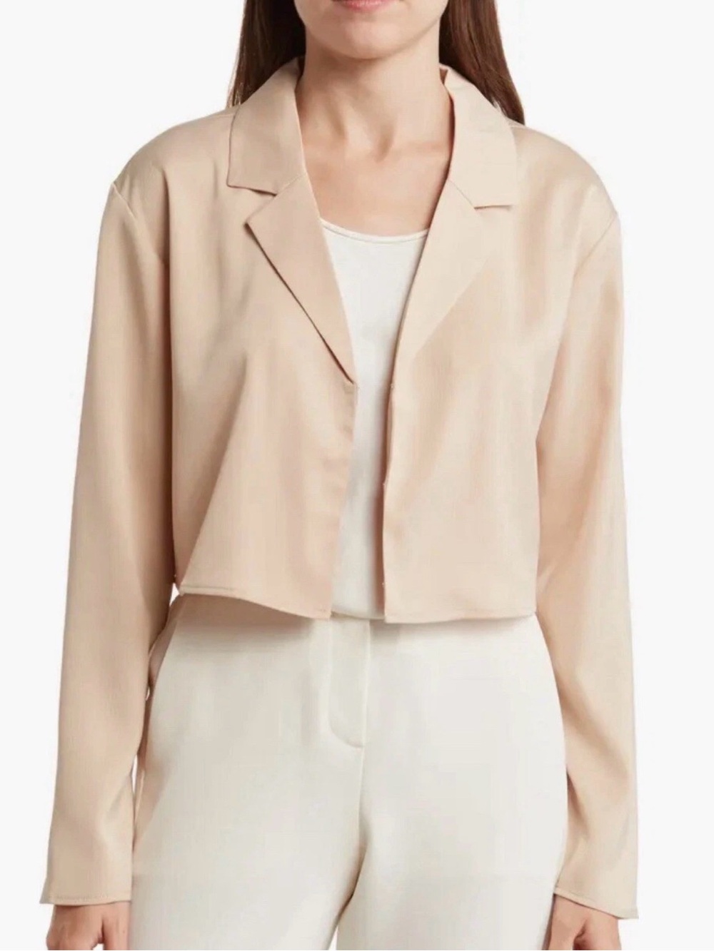 Brand new WAYF Notch Lapel Crop Blazer In Beige Size M
